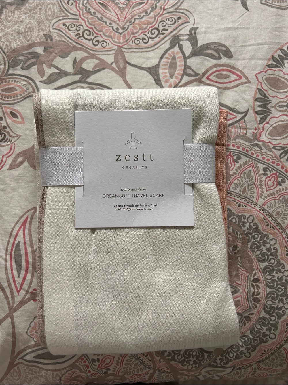 Zestt Dreamsoft Blush Colorblock Travel Scarf Ivory Tan Blush Oversize Giftable - Picture 4 of 4